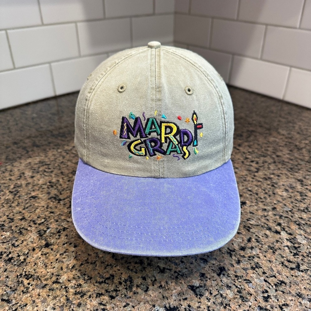 Vintage Mardi Gras Falcon Headwear Hat Strapback Leather Strap Purple Bill